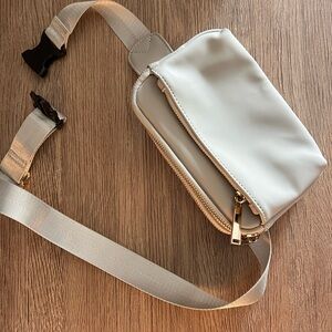 Minimal White Crossbody Belt Bag with Gold Hardware